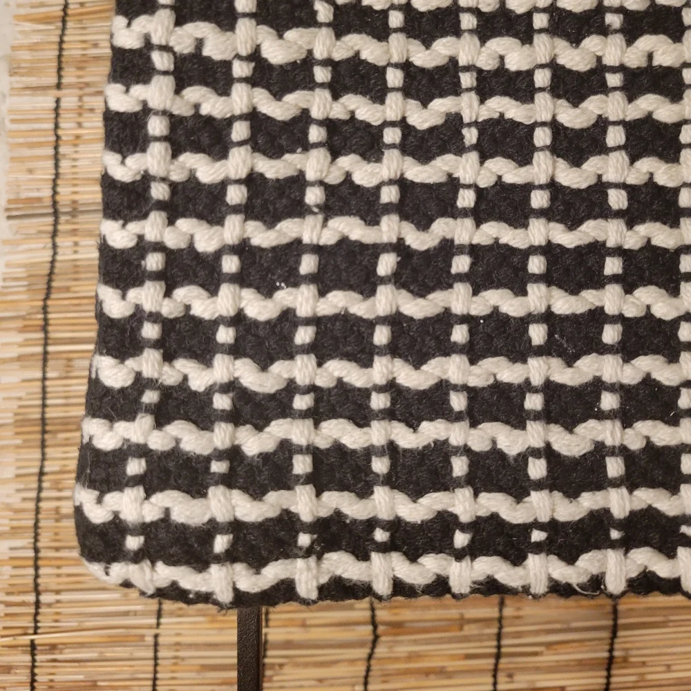 Wide Woven Black and White textile Boho Tribal  Throw Pillow Cover